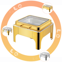 Plat de Chafing de Luxe Arabe Doré Grand en Acier Inoxydable, Réchaud Alimentaire pour Buffets Restaurants, Couvercle en Verre Rond