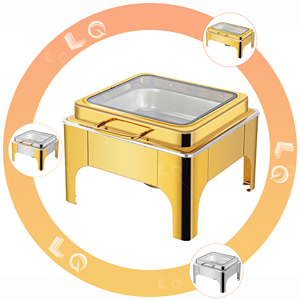 Recipiente para Calentar Comida de Acero Inoxidable, Estilo Buffet, con Tapa Redonda de Vidrio Dorado, de Lujo Árabe, para Restaurantes - Product Image 6
