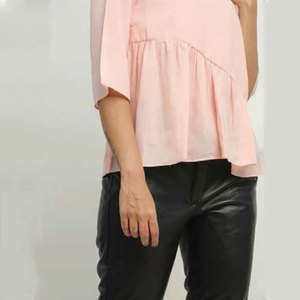 Chemisier Rose Tendance à Manches Courtes pour Femme, Style Babydoll, Décontracté, Taille Froncée, Volants, Peplum, Léger – Nouvelle Collection - Product Image 2