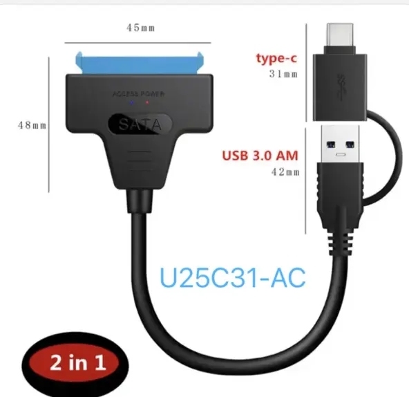 High-Speed USB 3.0 SATA 3.0 III Hard Drive Adapter Converter Cable 20cm PVC for 2.5Inch HDD/SSD Hard Drive Disk for Computers