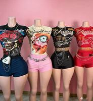 Ensemble décontracté d'été pour femme : T-shirt graphique et short cycliste, tenue deux pièces sans manches style streetwear