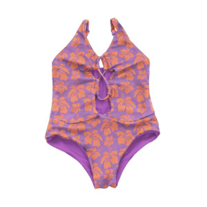 ชุดว่ายน้ำเด็กผู้หญิงลายฮาวายแบบกลับด้านได้ สายปรับได้ ดีไซน์เว้า ชุดบิกินี่วันพีซสำหรับเด็กผู้หญิง ชุดชายหาด ลดราคา - Product Image 3