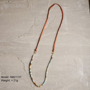 <span class=keywords><strong>Collana</strong></span> da Donna NM21726 Mudulla Stile Bohemien con Perline Lunghe in Turchese, Ematite e Amazzonite, Catena <span class=keywords><strong>Intrecciata</strong></span> con Motivo Geometrico - Product Image 2