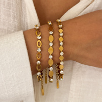 NUEVA PULSERA BOHO ELEGANTE Y DE MODA CON DISCO OVALADO DE CIRCONITA PRINCESSA, BAÑADA EN ORO DE 18K, DE ACERO INOXIDABLE, JOYERÍA PARA DAMA, Dazan HOT