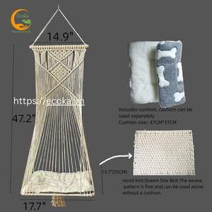 Hamaca Clásica Rectangular de Macramé para Gatos, Cama Colgante con Cojín, Kit de Cesta Colgante de Cuerda de Algodón Tejida a Mano, Diseño Sólido, Fácil de Colgar en la Pared - Product Image 4