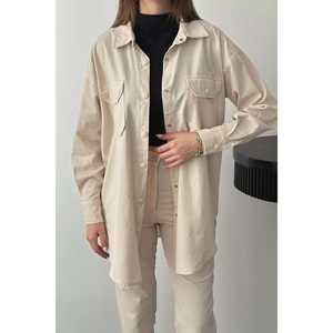 Conjunto de Camisa Beige y Pantalones con Botones a Presión para Mujer al por Mayor - Product Image 3