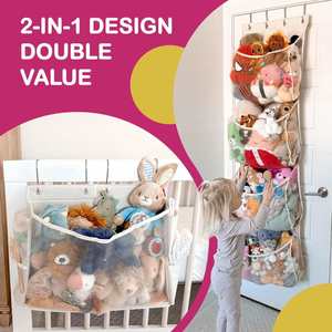 Organisateur 2-en-1 pour animaux en peluche, à poser au chevet ou sur la porte, gain de place, avec poches supplémentaires, en tissu non tissé - Product Image 4