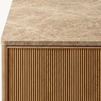 Meuble TV Rhoohill personnalisé de haute qualité pour salon, en bois de chêne naturel, console multimédia en bois avec plateau en marbre