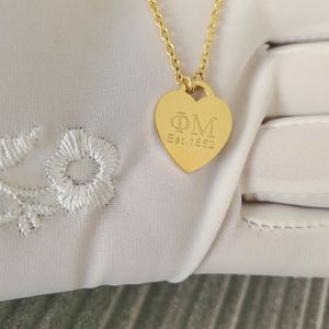 Collier de sororité pour femmes avec étiquettes en forme de cœur inspirées, initiales, cadeaux NPC, Phi Mu <span class=keywords><strong>Kappa</strong></span> Alpha Theta Phi Sigma Sigma, acier inoxydable 18K - Product Image 6