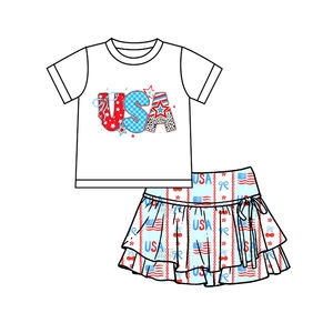 GSD3745 Ensemble d'été sans manches pour petite fille, motif drapeau du 4 juillet, vente en gros - Product Image 1