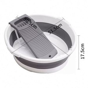 All-in-One Foldable <b>Round</b> PP Plastic 51cm Portable Eco-Friendly Oversized Rubbing Board Wash <b>Basin</b> - Product Image 2