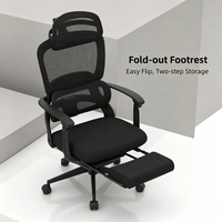 Chaise de bureau ergonomique pivotante en maille avec dossier haut, inclinaison à 165 degrés, support lombaire 3D et repose-pieds