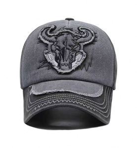 Gorra de béisbol unisex vintage estilo western de 5 paneles de sarga lavada, desgastada, con parche bordado y letras deportivas, ajustable - Product Image 2