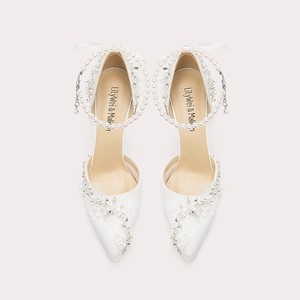 Eleganti tacchi alti bianchi <span class=keywords><strong>con</strong></span> pizzo di perle impreziosito a punta festa <span class=keywords><strong>scarpe</strong></span> da sposa per le donne - Product Image 3