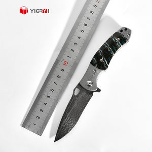 Cuchillo plegable de acero de Damasco hecho a mano, mango de molares mamut de acero de Damasco, <span class=keywords><strong>cuchillos</strong></span> de bolsillo para acampar al aire libre - Product Image 5