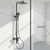 Ensemble de douche thermostatique gris anthracite chromé poli en laiton, système de douche pluie pour salle de bain avec barre coulissante, jet doux, mitigeur mural