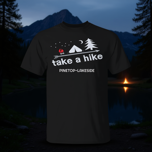 Take A Hike Pinetop Lakeside Az T-shirt unisexe à manches courtes et col rond, design de camping en plein air - Product Image 3