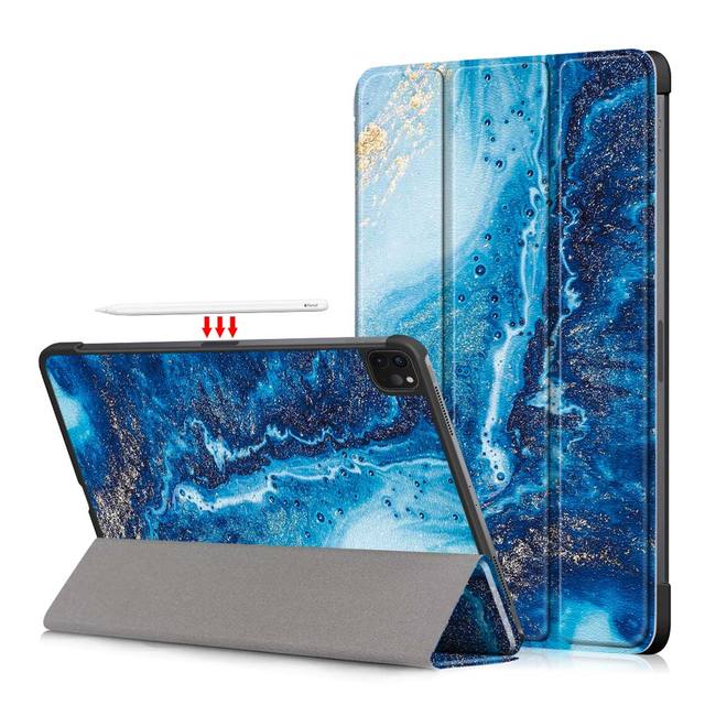 Blue Beach Pattern Colorful Tri-fold Flip Stand Case Auto Sleep/Wake PC PU Leather Tablet Case for iPad Pro 11 2024