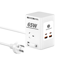 Stop Kontak Listrik Harga Terjangkau PD 65W Gan 4 Port USB Pelindung Lonjakan Arus 110-250V AC Kabel Ekstensi 2m Colokan UK