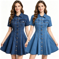 Robe en jean décontractée la plus vendue à manches courtes, amincissante à la taille