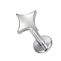 Piercing d'oreille en titane ASTM F136 à filetage interne, étoile à quatre branches, plaqué or, hypoallergénique, pour hélix, tragus, labret