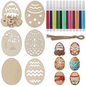 <b>Wooden</b> Engraved Hollow Easter Egg Ornament Home Decoration DIY Handmade Craft for Easter Festival Party - Product Image 1