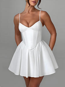 批发编织迷你紧身连身裤纯白色黄色修身v领休闲派对夏季性感女式吊带连衣裙修身 - Product Image 5