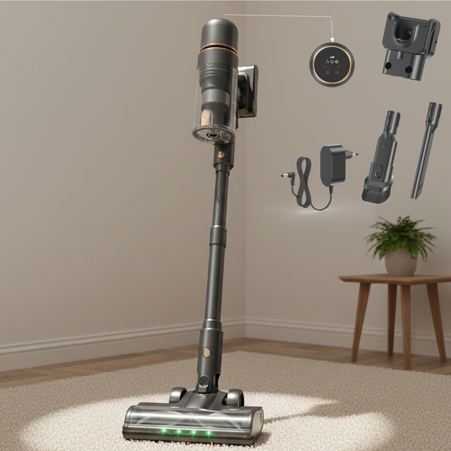 Cordless Dry Vacuum Cleaner 600W/58KPa 65-Min Run Time Stick Freestanding Tangle-Free HEPA Filter LED Display for