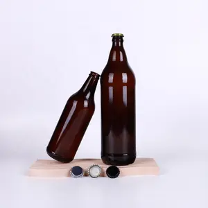 空の1L新しいデザインのクラウンキャップトップリキッド1リットル琥珀色のガラスビール瓶