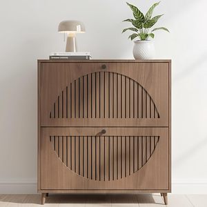 Meuble de rangement à chaussures ultra-mince pour entrée, organisateur de chaussures étroit avec 2 tiroirs rabattables, étagère à chaussures autoportante dissimulée, gain de place - Product Image 1