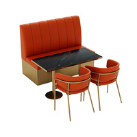 Ensemble de restaurant 4 places en acier inoxydable avec plateau de table en pierre étanche de style industriel, personnalisable, directement de l'usine