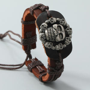 Punk Männer Frauen Leder Armband Braun Hip Hop Schmuck Vintage Accessoires Steampunk Schädel Handmade Charm Armbänder Armreif - Product Image 3