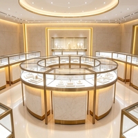 Vitrine à bijoux en verre éclairée par LED, étanche, circulaire, en métal, de qualité supérieure, pour comptoir de bijouterie, salle d'exposition de bijoux de luxe