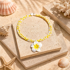 Conjunto de Collar y Pendientes de Flores de <span class=keywords><strong>Plumeria</strong></span> con Cuentas de Arcilla Polimérica Estilo Boho para Mujer, Regalo para Vacaciones de Verano en la Playa - Product Image 2
