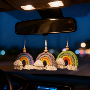 Adorno Colgante de Cuentas de Madera Tejidas a Mano, Estilo Boho, Arcoíris, Macramé <span class=keywords><strong>para</strong></span> Coche, Decoración del Hogar - Product Image 1