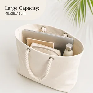 Custom Logo Recycled <b>Canvas</b> Lightweight Durable Multipurpose Daily Market Shopping <b>Bag</b> & Outdoor Use Tote <b>Bag</b> with Rope Handle - Product Image 4