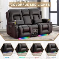 Sofá Reclinable Moderno de Dos Plazas en Cuero Sintético Marrón con Control Remoto, Luz Ambiental LED, Altavoces Bluetooth y Puertos USB para el Hogar
