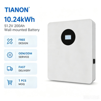 Batterie solaire hybride murale 10,24 kWh 51,2 V 200 Ah pour la maison, avec fonction de sauvegarde pour les systèmes résidentiels hors réseau (CAN)