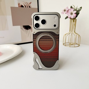 Coque de téléphone de luxe en <span class=keywords><strong>fibre</strong></span> de carbone sans cadre en métal magnétique motif dauphin avec support rotatif pour iPhone 17 Pro Max - Product Image 4
