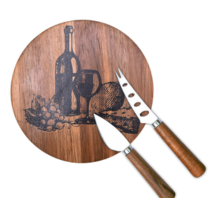 Tabla de Quesos Redonda de Madera de Acacia y Juego de Herramientas, Plato de Charcutería con Diseño de Vino y Queso, Regalo Perfecto para Amantes del Vino - Product Image 6