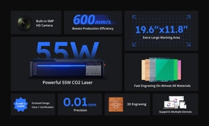Atomstack Hurricane 55W Co2 Lasergraviermaschine <span class=keywords><strong>mit</strong></span> Luftunterstützung & Wabenplatte, Industrielle Autofokus Holz- und Acryl-Laserschneidmaschine - Product Image 2