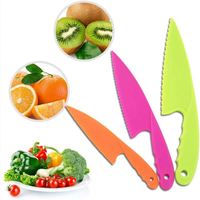 Veilig voor kinderen, roestvrijstalen mes, houten handvat, ambidextrous ontwerp, driedelige set, kookgerei, groenten, cake, sla