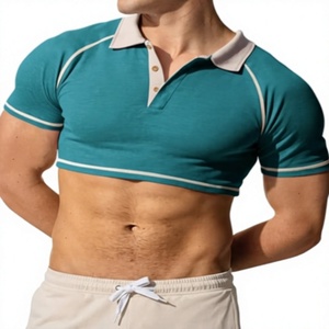 Custom OEM Logo Embroidered Polyester Cotton Blend 220 Grams Men's Polo <b>Sexy</b> Crop Top Shirts Short Sleeve Polo Fashion - Product Image 3