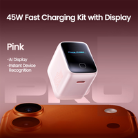 Chargeur USB-C portable 45W GaN à charge rapide, type C, bordeaux, pour vente en gros OEM Phone18, avec écran TFT intelligent, adaptateur mural USB-C