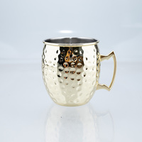 Ensemble de tasses à Moscow Mule 16 OZ en cuivre martelé avec doublure en acier inoxydable 304, poignées en laiton doré pour boissons froides, bière, vin, bar