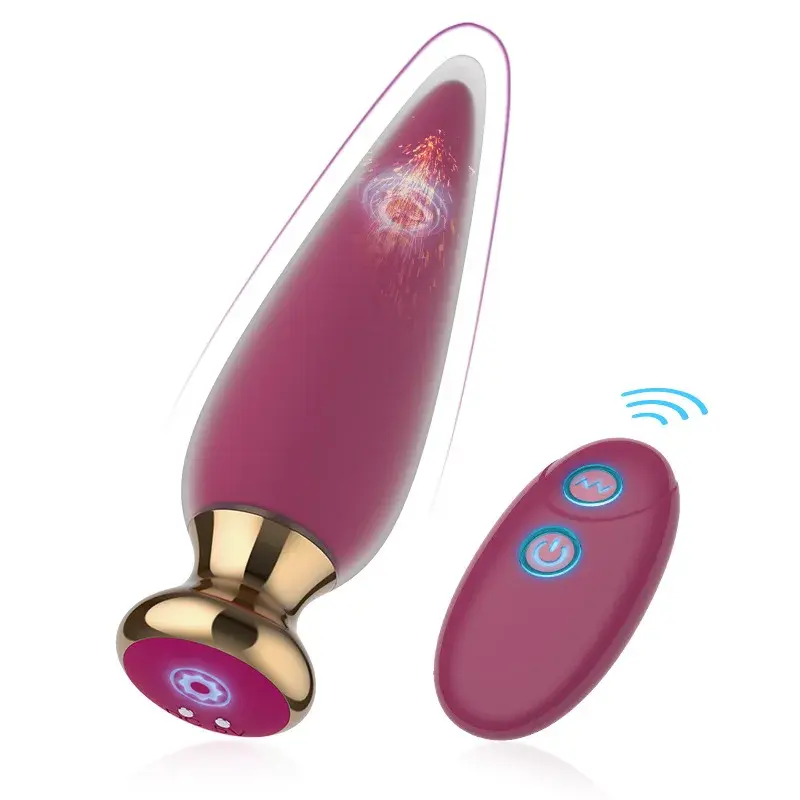 Plug anal vibrant bicolore charge magnétique court arrière plug anal violet forte vibration muette télécommande sans fil