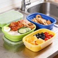 Boîte à lunch pour enfants compatible micro-ondes, récipient de stockage alimentaire en silicone, couvercle en plastique, anti-fuite, écologique, pliable, boîte bento