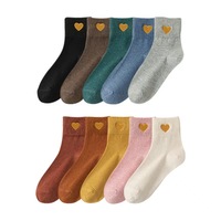 Chaussettes décontractées mi-mollet pour femme, motif cœur brodé, couleur unie, coton, anti-humidité, printemps-automne 2026