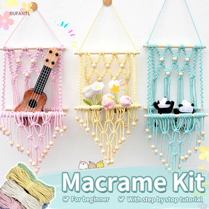 Kit de <span class=keywords><strong>macramé</strong></span> multi-usage, étagère murale bohème, bricolage, salon, polyester, pompon, étagère de rangement, décoration intérieure, cadeau pour débutants - Product Image 1