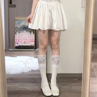Chaussettes mi-hautes pour fille style ballet, printemps-été, ruban tissé à double aiguille, nœud, bordure en dentelle, blanc laiteux, douces, en polyester